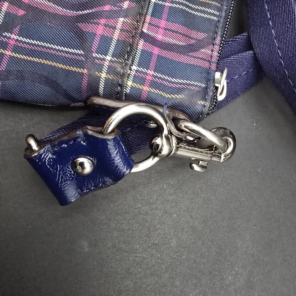 Coach Poppy Tartan Plaid Signature Crossbody Bag Purse Blue Purple Pink - Picture 9 of 12